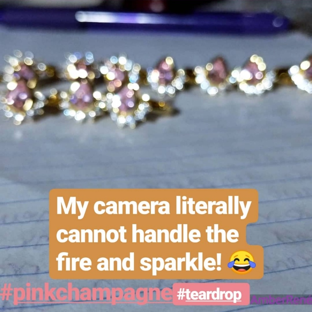 14k Pink Champagne Teardrop, half Sunburst dainty - Picture 7 of 8